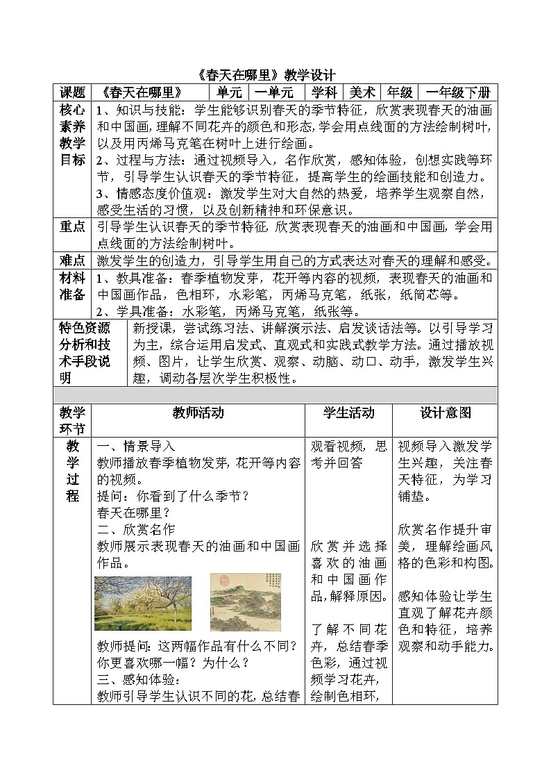 一年级下册第一课《春天在哪里》教案第1页