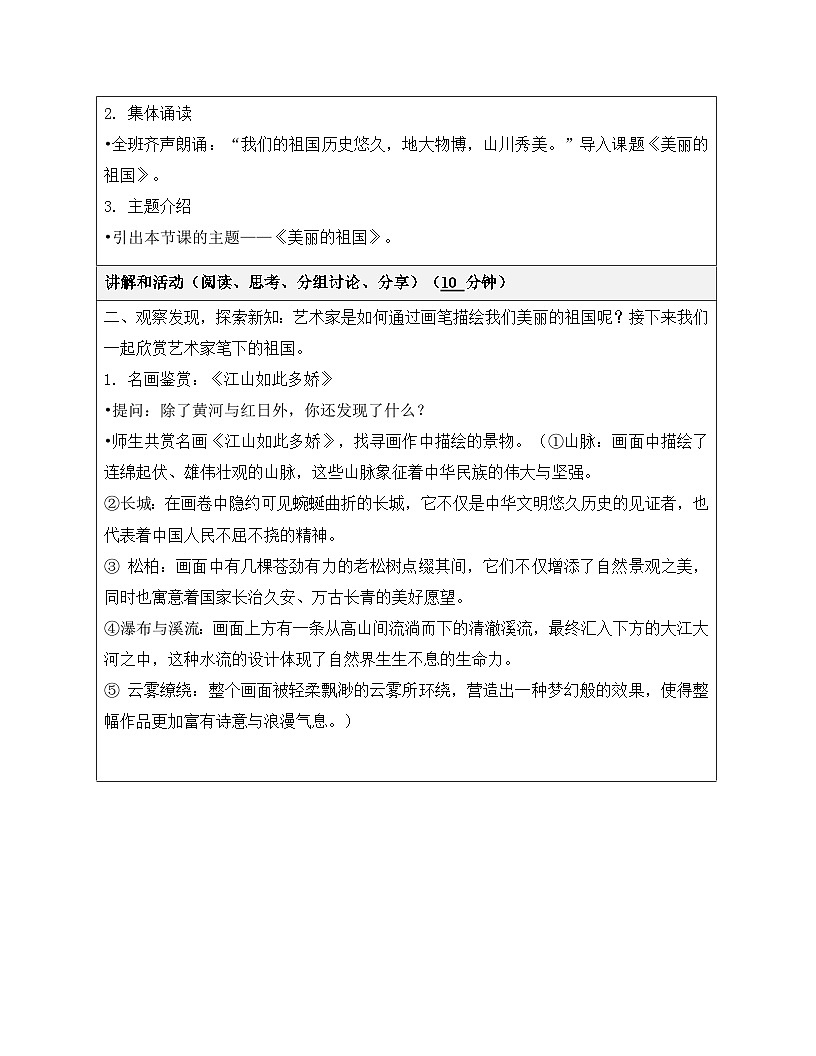岭南版一下 欣赏 新学期 第1课《看图讲故事美丽的祖国》教学设计第2页