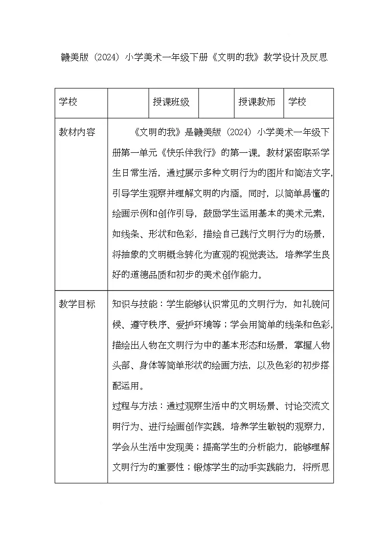 赣美版美术一下1《文明的我》（教学设计）第1页