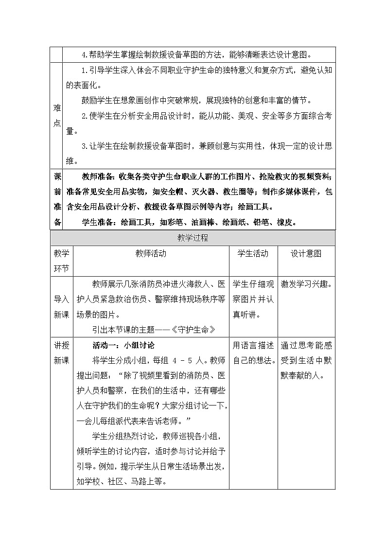 新人教版美术一下 第三单元《第2课 守护生命》教案第2页