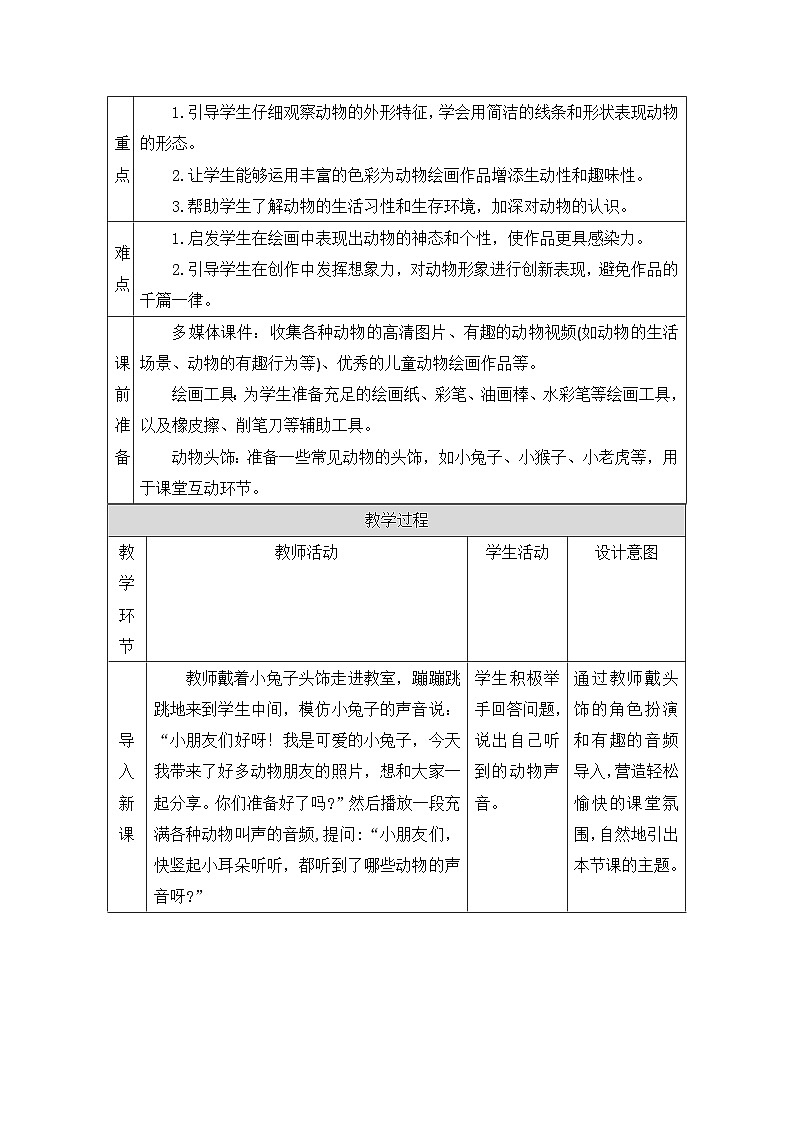 新冀美版小学美术一下 第一单元《第1课 我喜欢的动物》教案第2页