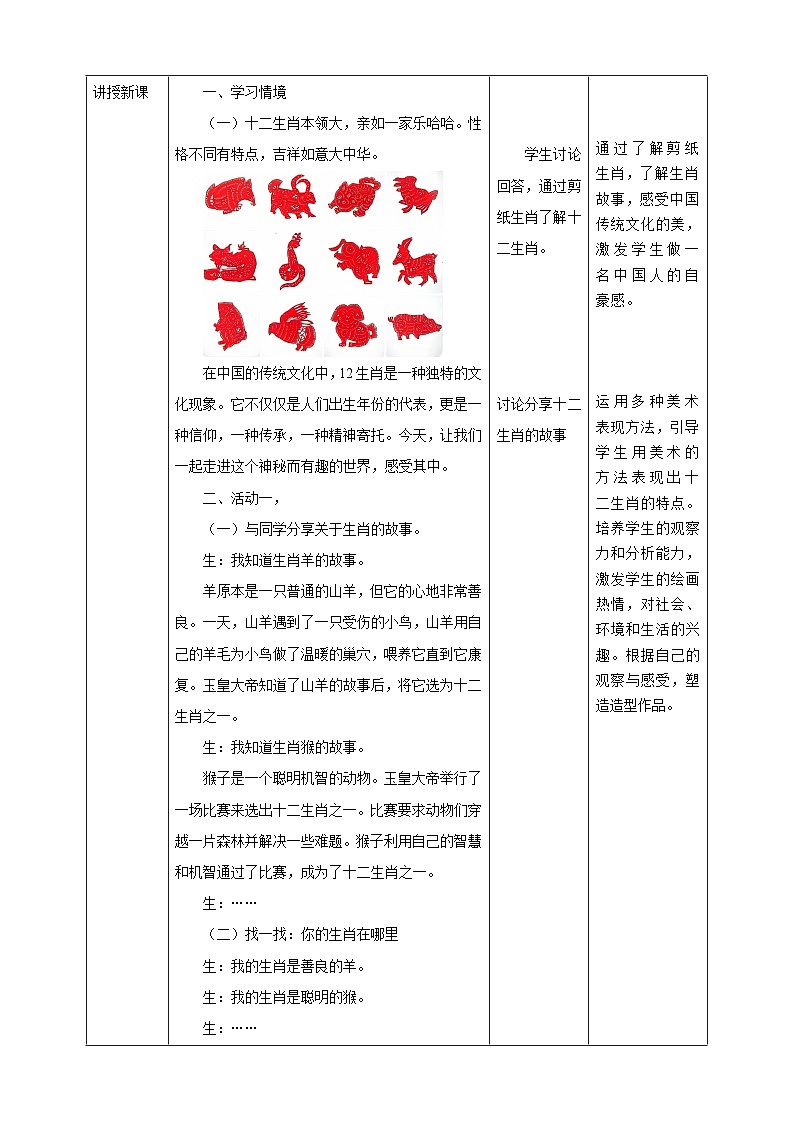 【人教版】美术 一年级上册 第一单元 2 生肖大家庭 课时教案第2页