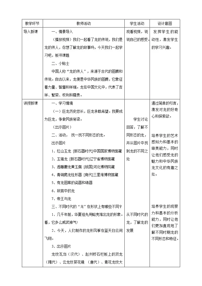 【人教版】美术 一年级上册 第一单元 3 龙的故事 课时教案第2页