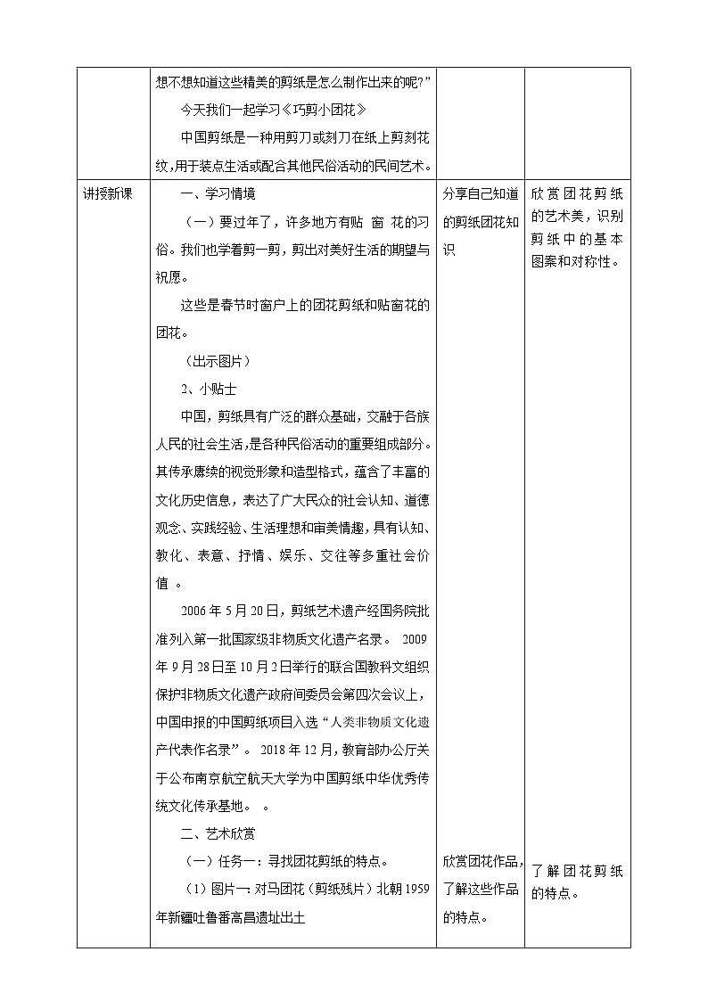 【人美版】美术 一年级上册 第五单元 1 巧剪小团花 课时教案第2页