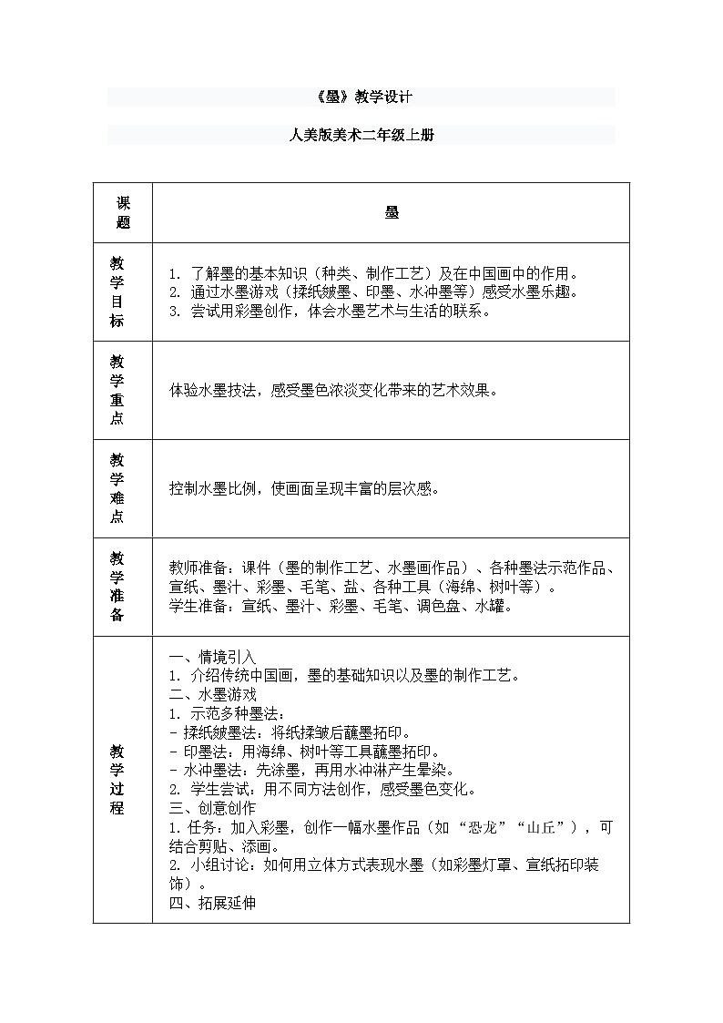 人美版(2024)美术--二年级上第五课《好玩的水墨》教案第1页
