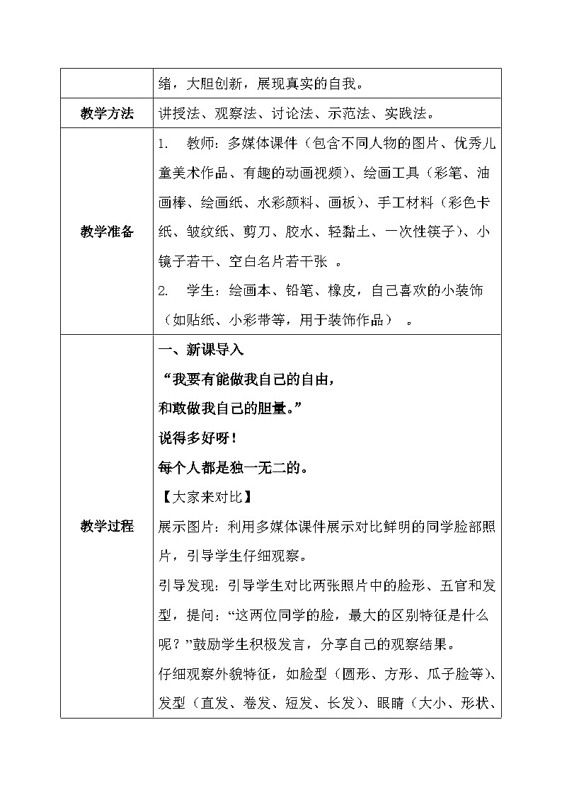 第8课《独特的自己》教案第2页