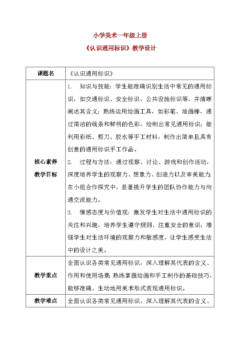 第13课《认识通用标识》教案第1页