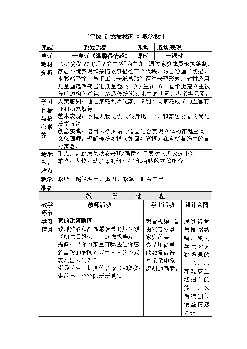 人美版美术二上第一单元第三课《我爱我家》教案第1页