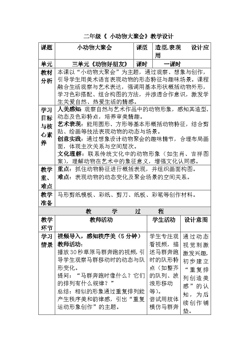 人美版美术二上第三单元第三课《小动物大聚会》教案第1页