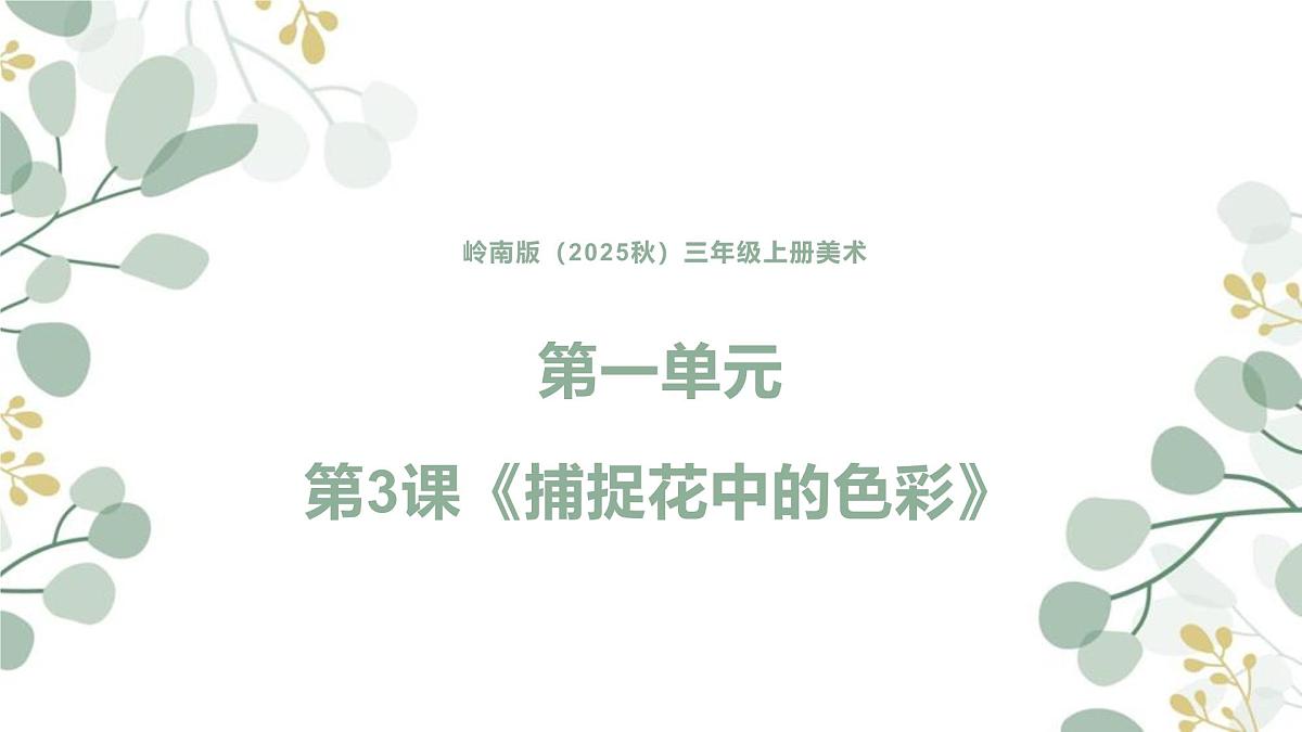 岭南版（2025秋）三年级上册美术第一单元第3课《捕捉花中的色彩》课件第1页
