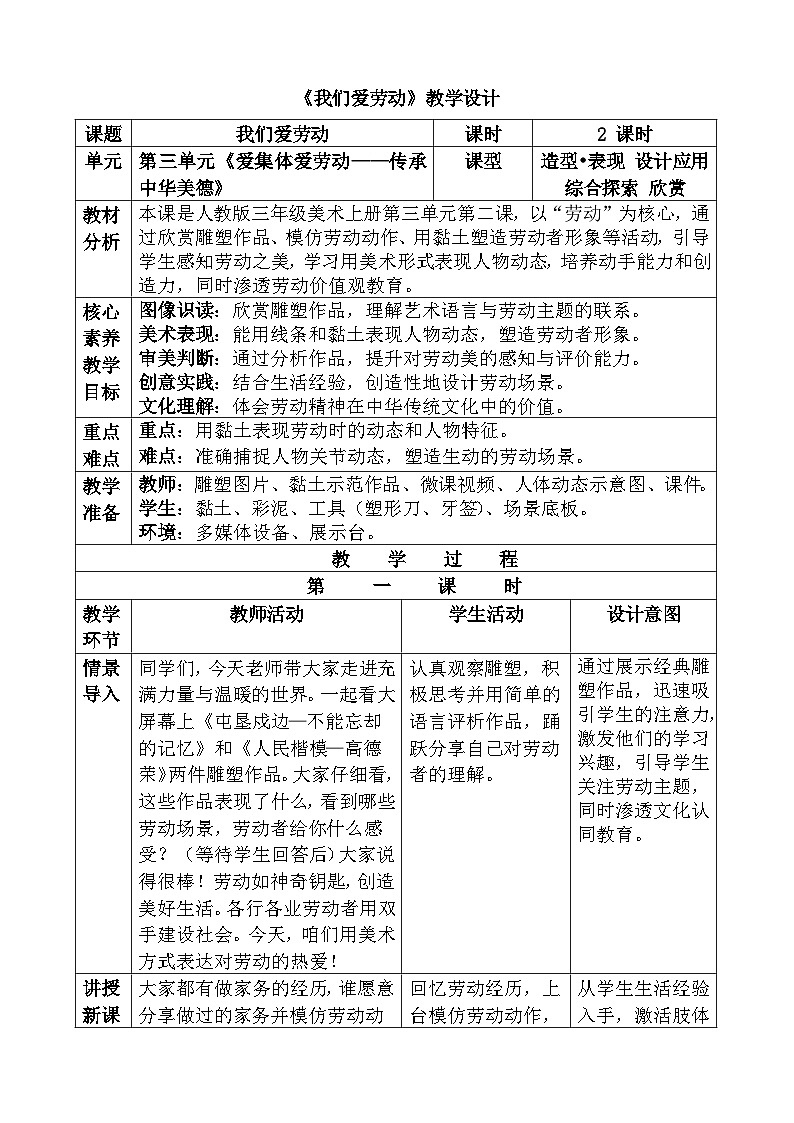 人教版（2024）美术三年级第八课《我们爱劳动》教案第1页