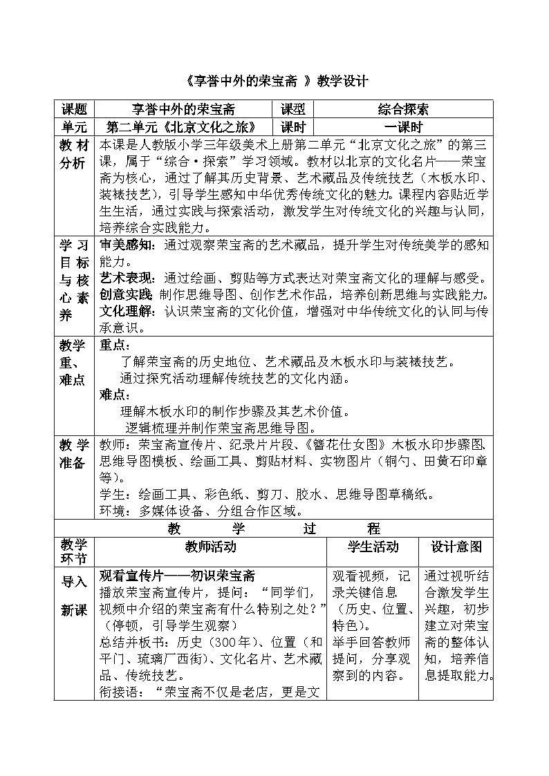人美版(2024)小学三年级美术第二单元第三课《享誉中外的荣宝斋 》教案第1页