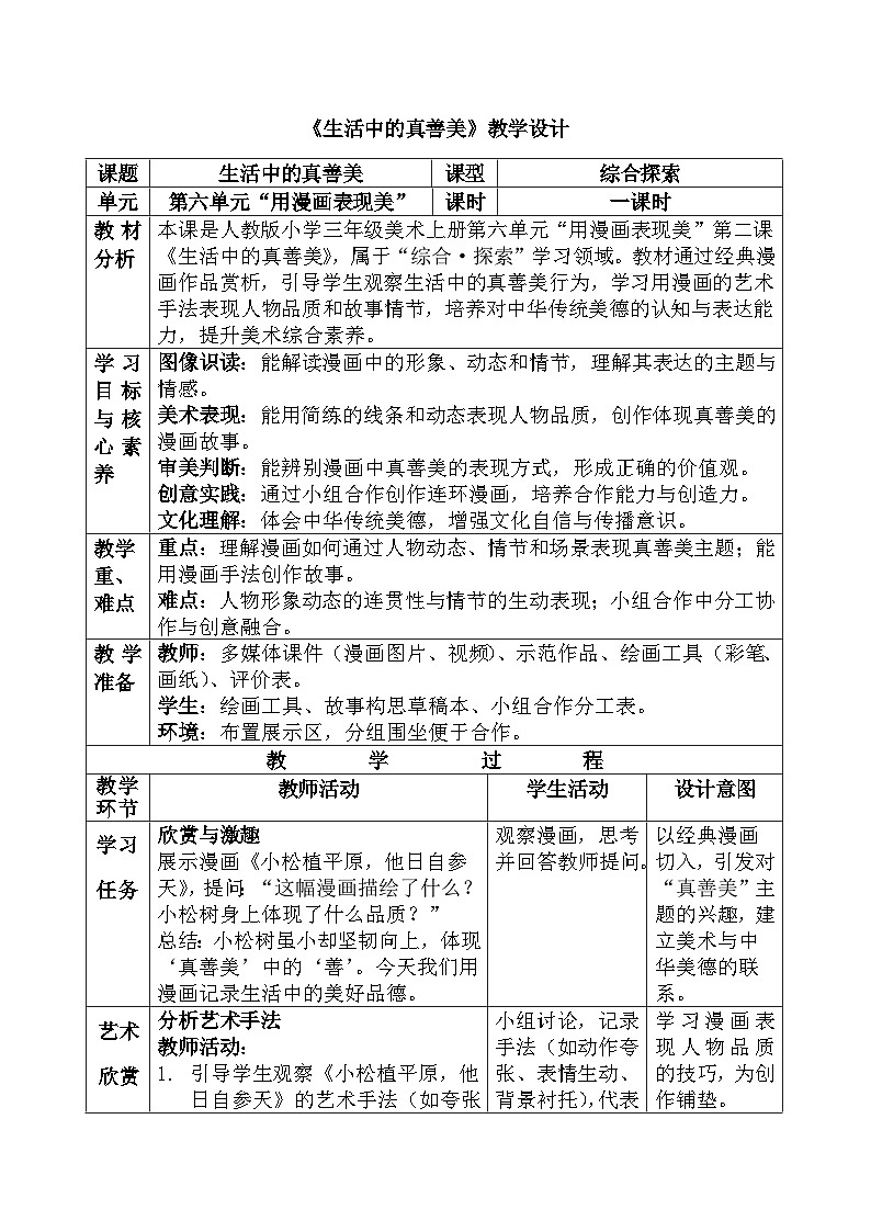 人美版(2024)小学三年级美术第六单元第二课《生活中的真善美 》教案第1页