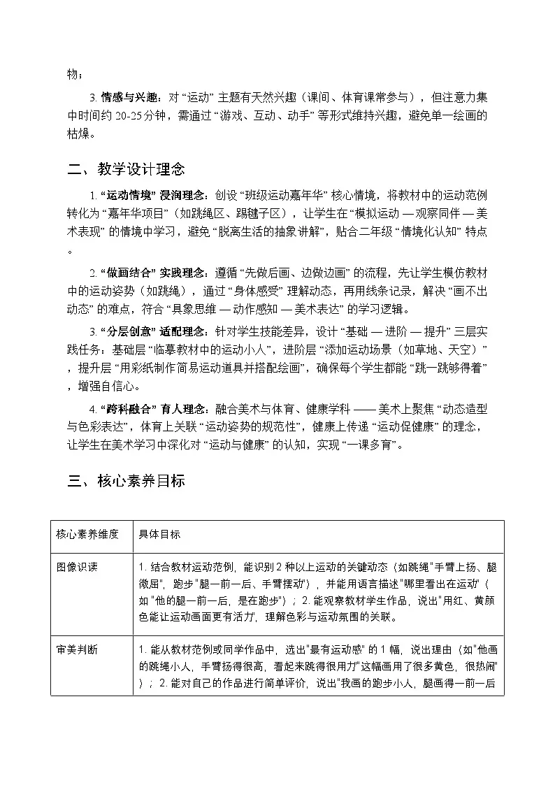 2025-2026学年湘美版（2024）小学美术二年级上册第一单元第一课《我运动 我健康》教学设计第2页