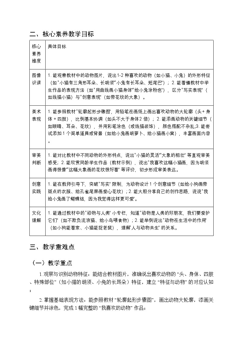 2025-2026学年人美版（2024）小学美术二年级上册第三单元第二课《我喜欢的动物》教学设计第2页
