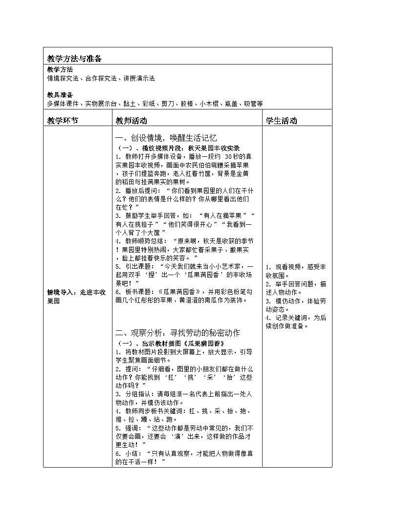 《第三单元 瓜果飘香：9 瓜果满园香》教学设计（表格版）-2024-2025学年第一学期赣美版（2024）美术一年级上册第2页