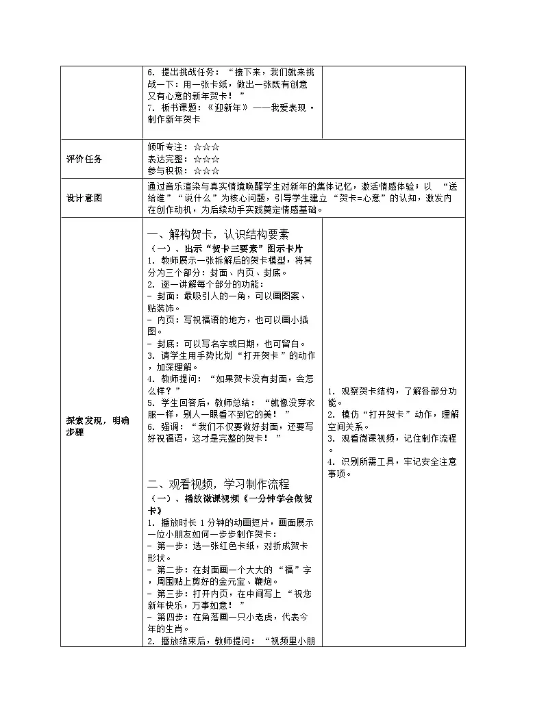《第七单元 新迎新春：18 迎新年》教学设计（表格版）-2024-2025学年第一学期赣美版（2024）美术一年级上册第3页