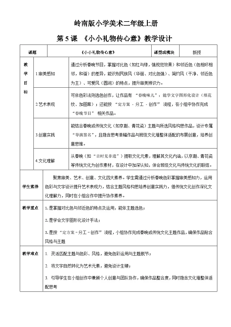 2025年岭南版美术三年级上册 第5课《设计班级文化墙》教案第1页