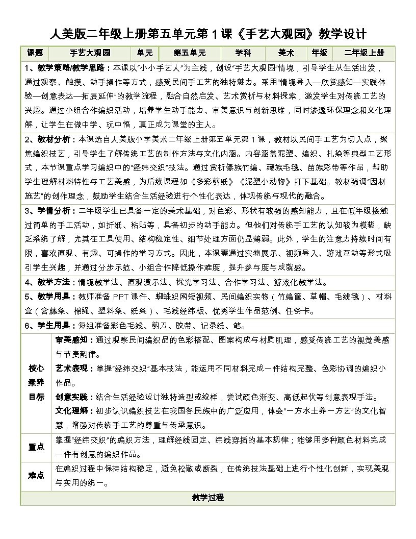 人美版美术二上第5单元第1课《手艺大观园》教学设计第1页
