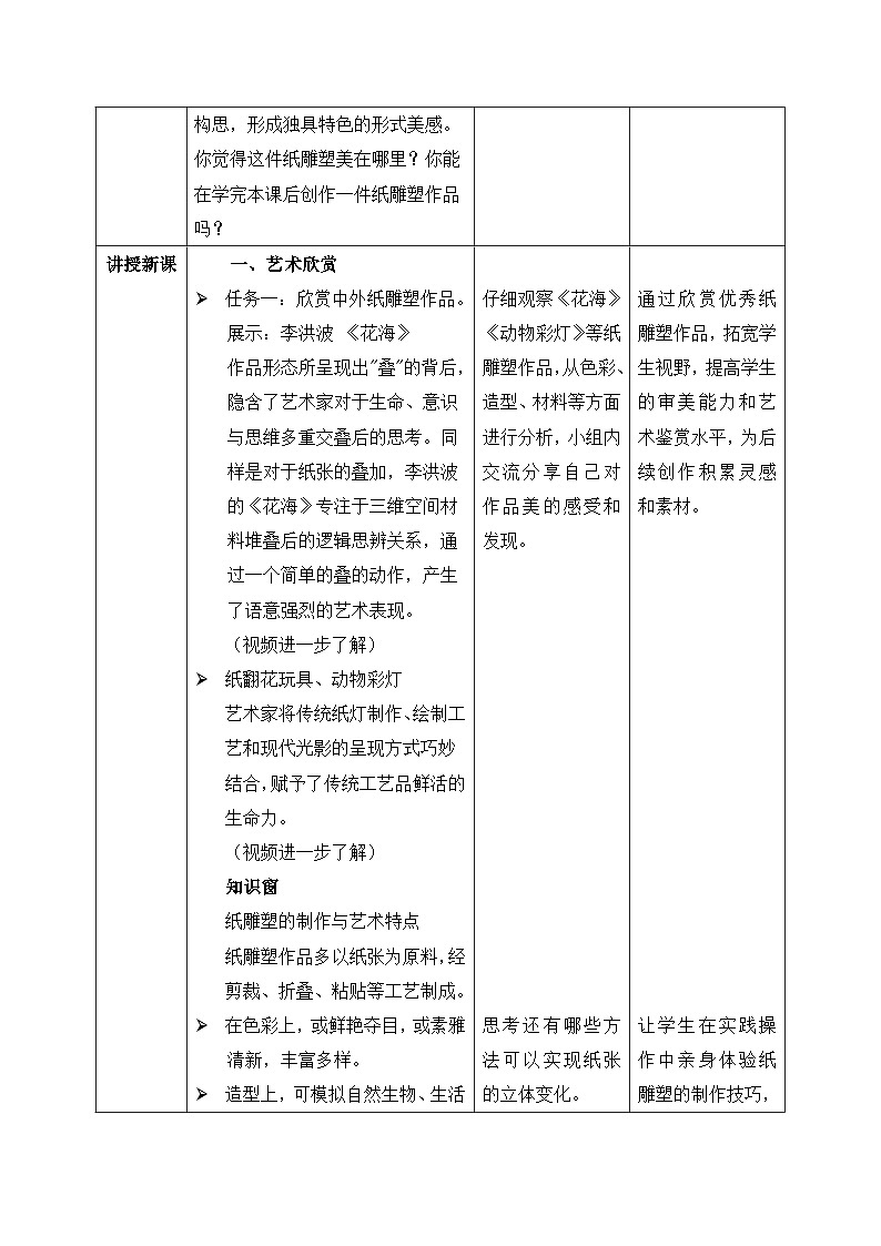 人美版2024小学美术三上第三单元《2 多样的纸雕塑》教案第2页