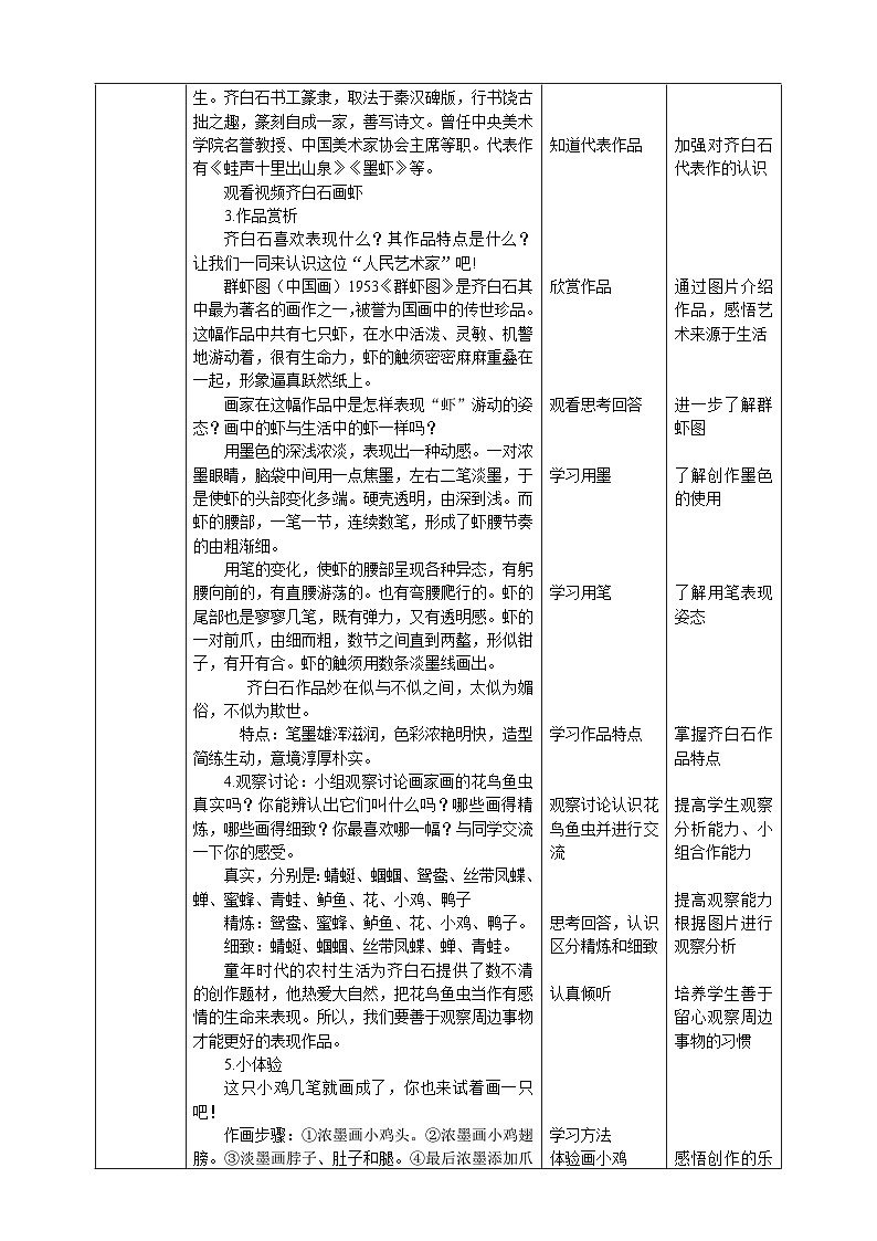 人美版美术五下第一课 人民艺术家——齐白石 教案第2页