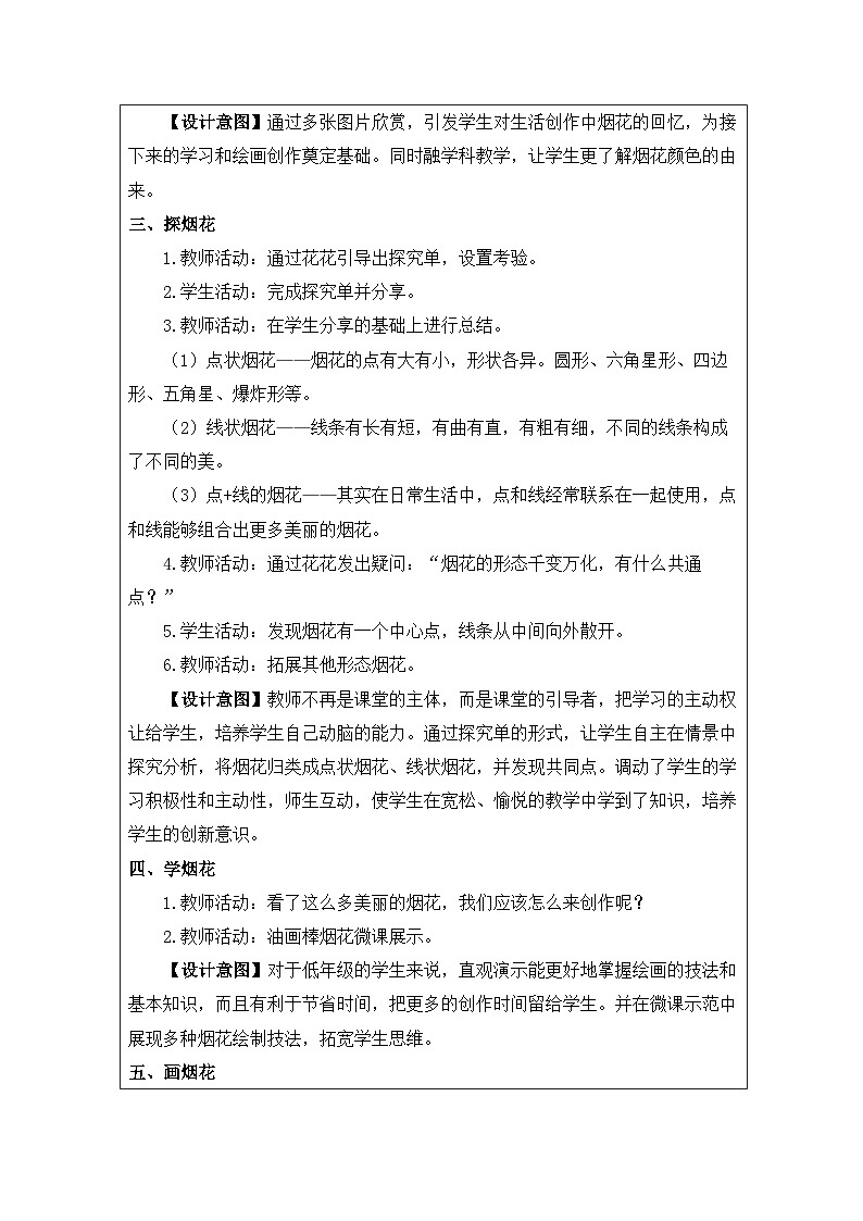 浙美版美术一年级下册1.五彩的烟花-表格式教案第2页