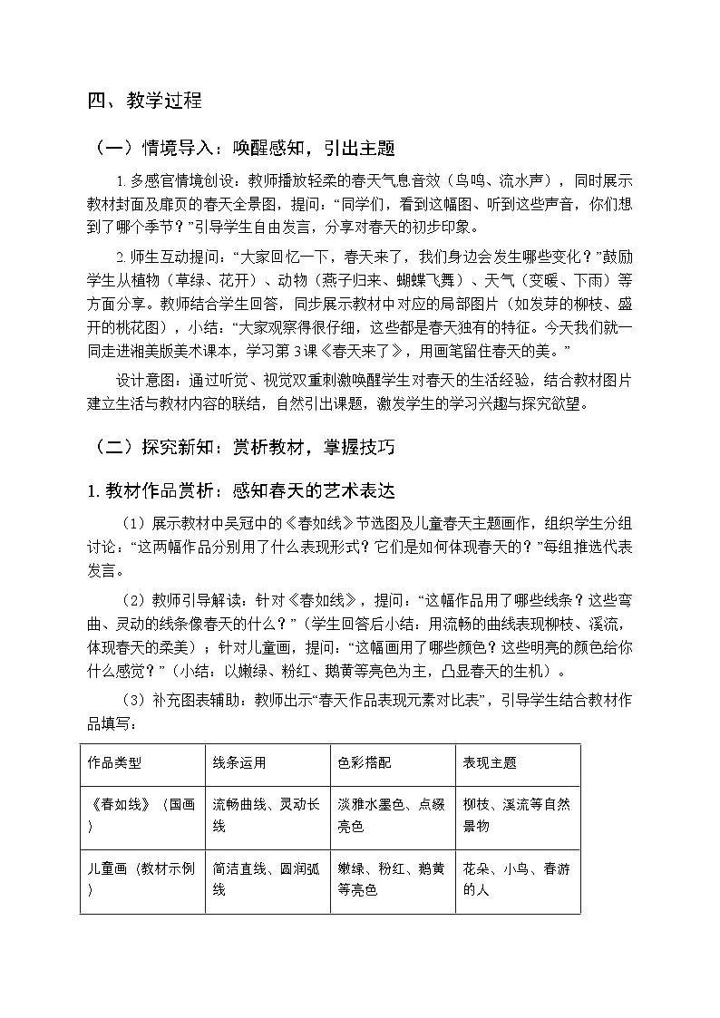 2025-2026学年湘美版小学美术四年级下册第3课《春天来了》教学设计第2页