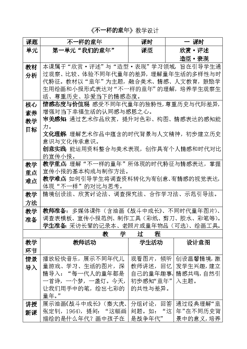 人美版（2024）二年级下册《不一样的童年》教案第1页