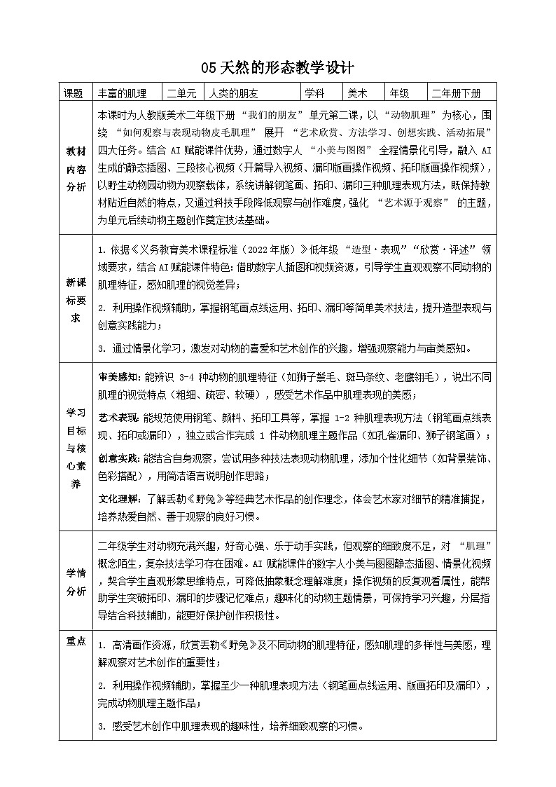 人教版小学美术二下 06丰富的肌理教案第1页