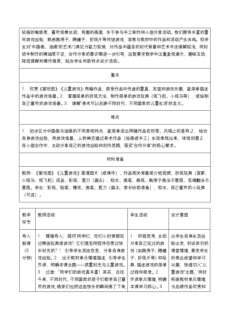 人教版2024小学美术二下第一单元《第一课 孩童时光》教案第2页