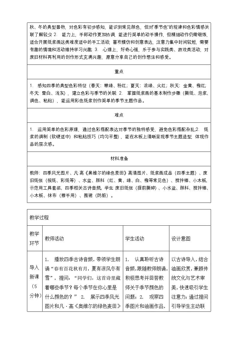 人教版2024小学美术二下第一单元《第二课 玩转季节色》教案第2页