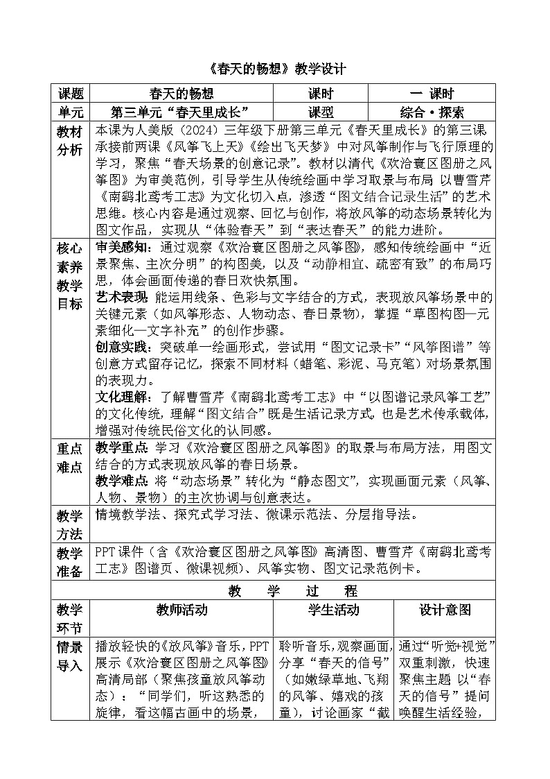人美版（2024）三年级下册《春天的畅想》教案第1页