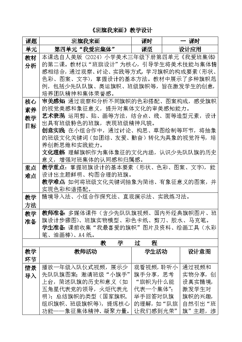 人美版（2024）三年级下册《班旗我来画》教案第1页