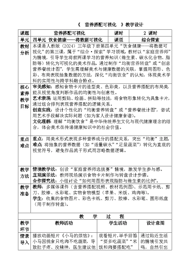 人教版（2024）三年级下册美术《营养搭配可视化》教学设计第1页