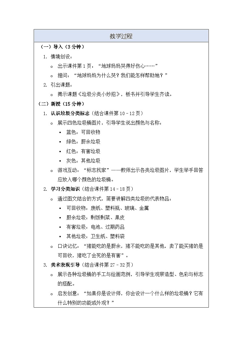 2026岭南版小学美术二年级下册 第8课《垃圾分类小妙招》教学设计第2页