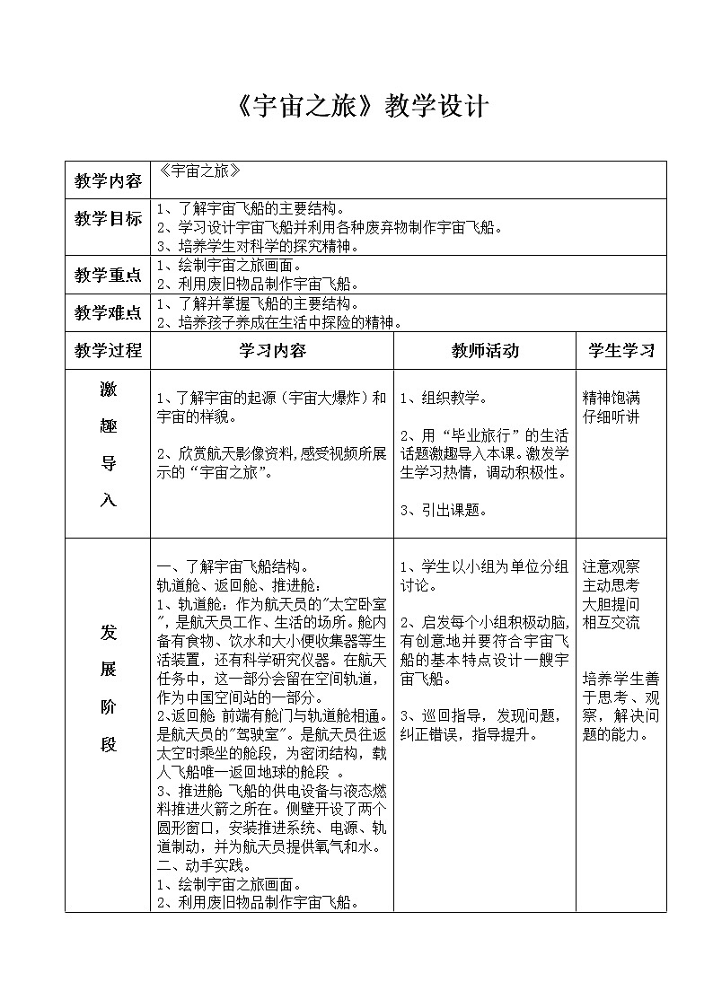 人教版美术六年级下册：第10课《宇宙之旅》教案01