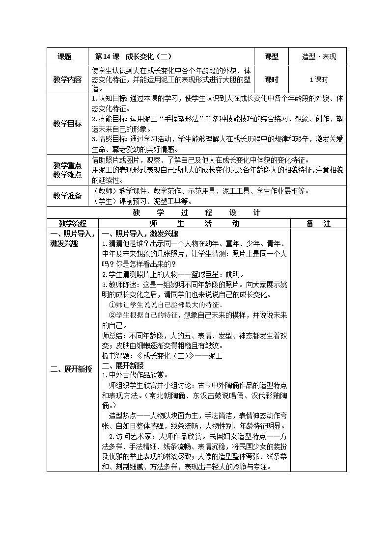 苏少版六年级美术下册14成长变化（二） 教案01