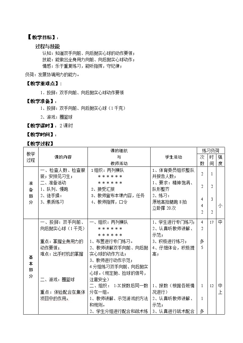 小学五年级体育课教案(1)第1页