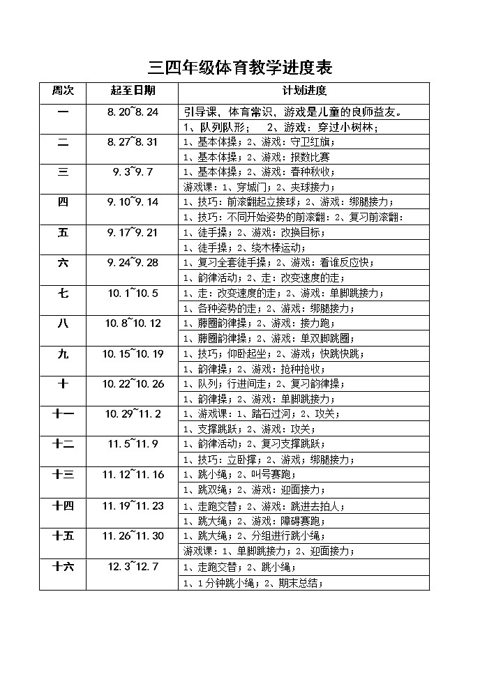 小学三年级下册体育教案第3页