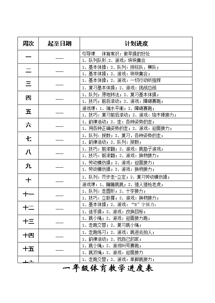 小学一年级体育全套的教案第3页