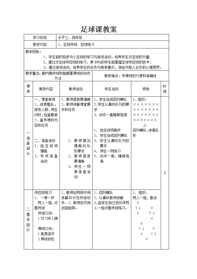 小学体育足球教案01