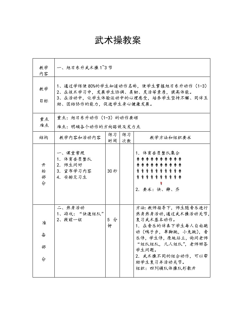 体育与健康人教版1～2年级全一册  7.3 武术健身操（教案）01