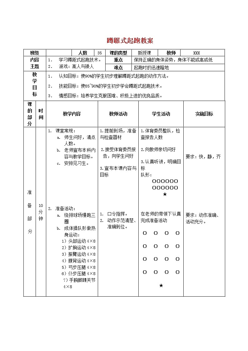 体育与健康人教版3～4年级全一册 蹲踞式起跑 教案第1页