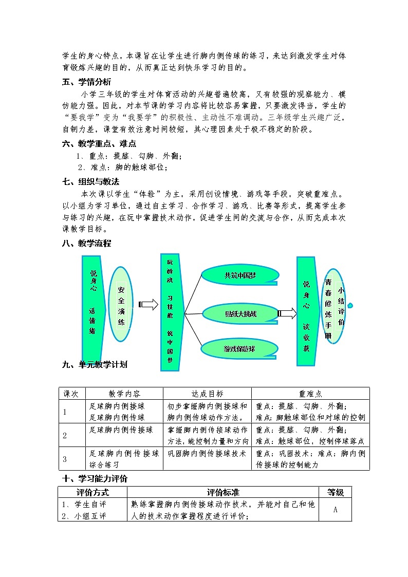 体育与健康人教版3～4年级全一册 6.2 足球-脚内侧传球 教案第2页