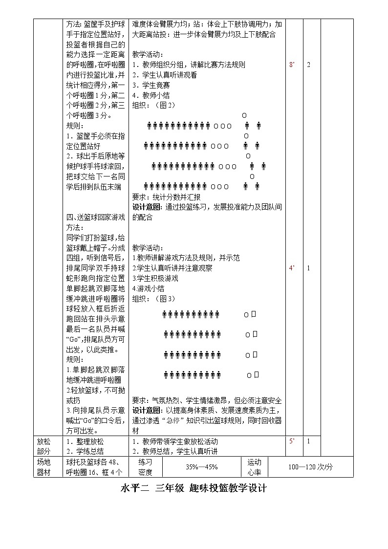 人教版三~四年级体育与健康 6.1.5小篮球 原地双手胸前投篮与游戏和比赛 教案02