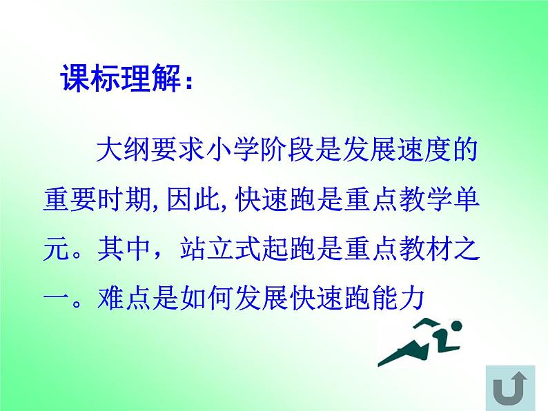 人教版三~四年级体育与健康 4.1.1.1快速跑 站立式起跑与反应练习和游戏 站立式跑 说课 课件02