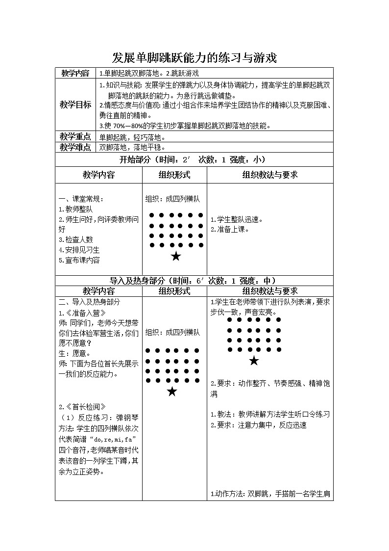 人教版三~四年级体育与健康 4.2.4.1发展单脚跳跃能力的练习与游戏 教案01