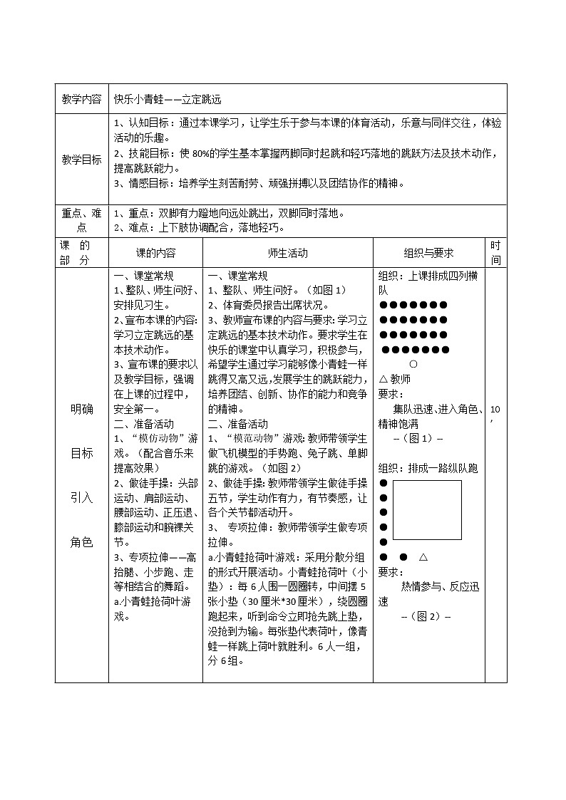 人教版三~四年级体育与健康 4.2.1立定跳远 教案第1页