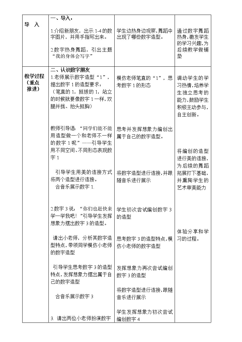 小学 三年级 舞蹈美育《我的身体会写字》教案 微课版第2页