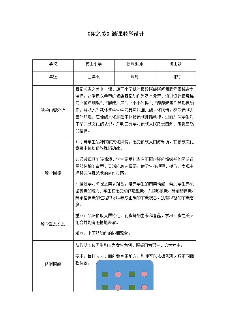 小学 三年级 舞蹈美育《雀之美》微课教学设计01